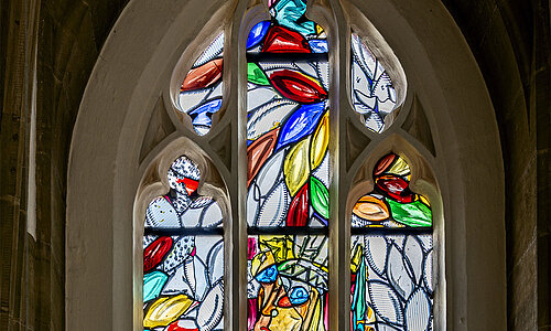 Lüpertzfenster in der Kirche St. Elisabeth Bamberg - Gefängnis, Gefangene besuchen