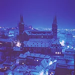 Der Blick von der Oberen Pfarre zum Domplatz zeigt Bamberg wie in einem Wintermärchen