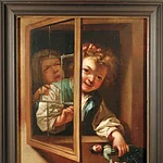„Treu“ Johann Nicolaus Treu, Kinderpaar am Fenster, Öl auf Leinwand, um 1760