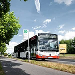 Der Stadtbus aus Bamberg ist auf dem Weg zu Schloss Seehof in Memmelsdorf