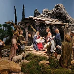 Krippenszene, zu sehen in der Weihnachtsausstellung der Krippenfreunde Bamberg in der Maternkapelle