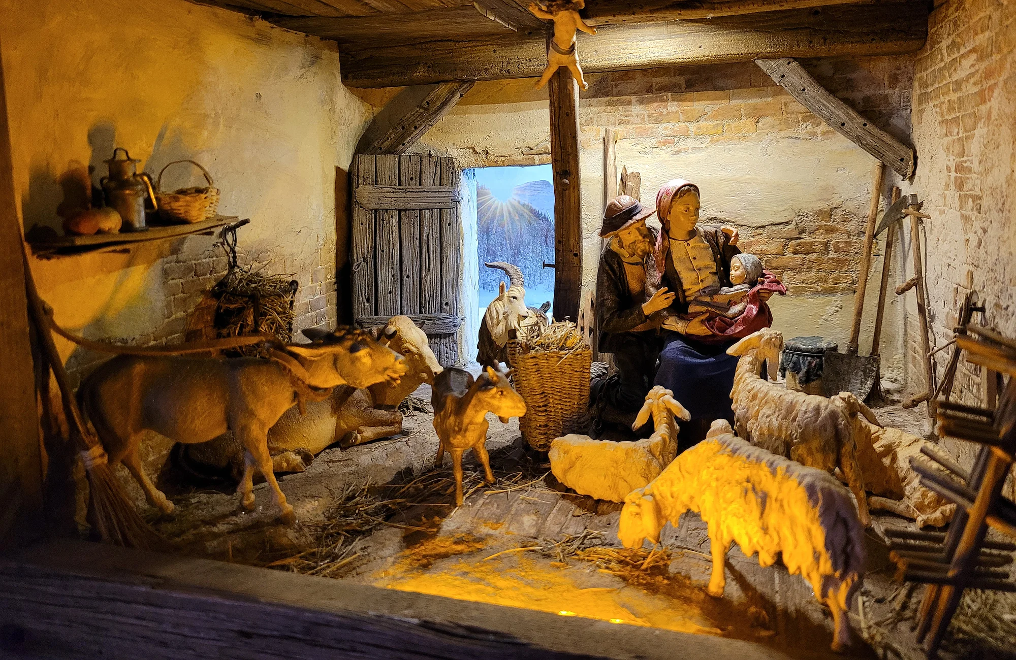 Krippe, Maternkapelle Krippenszene, zu sehen in der Weihnachtsausstellung der Krippenfreunde Bamberg in der Maternkapelle