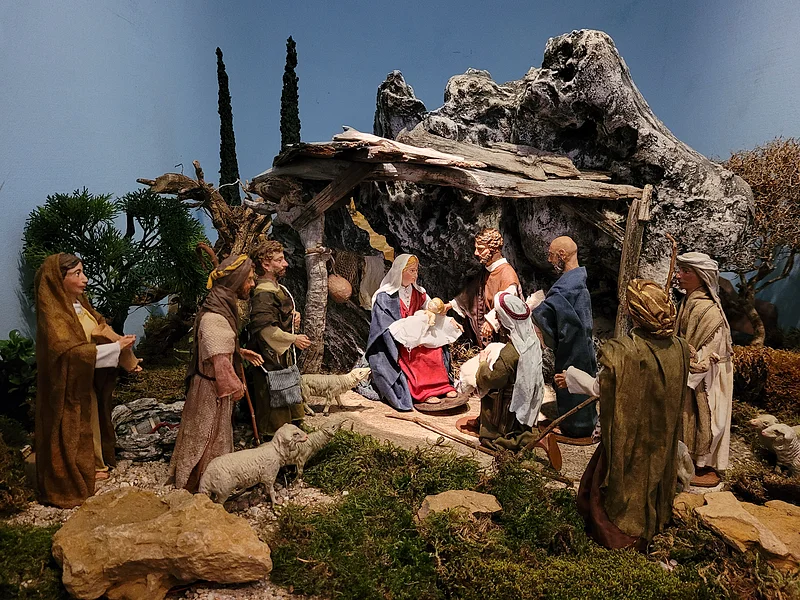 Krippenszene, zu sehen in der Weihnachtsausstellung der Krippenfreunde Bamberg in der Maternkapelle