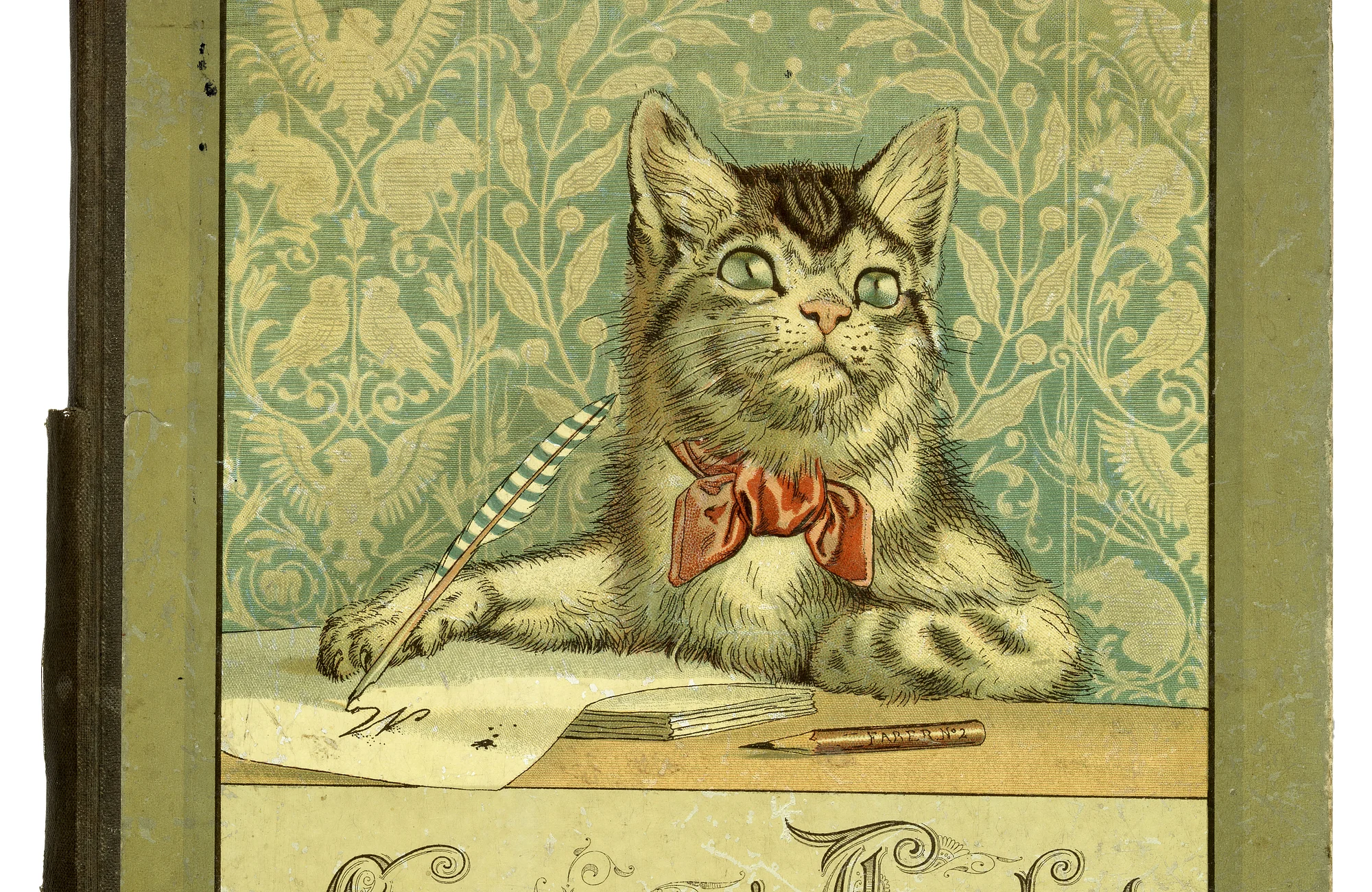 Halbleinenband mit farbiger Illustration von Fedor Flinzer (1832–1911) zu „Kater Murr's Tagebuch“, Leipzig, 1885