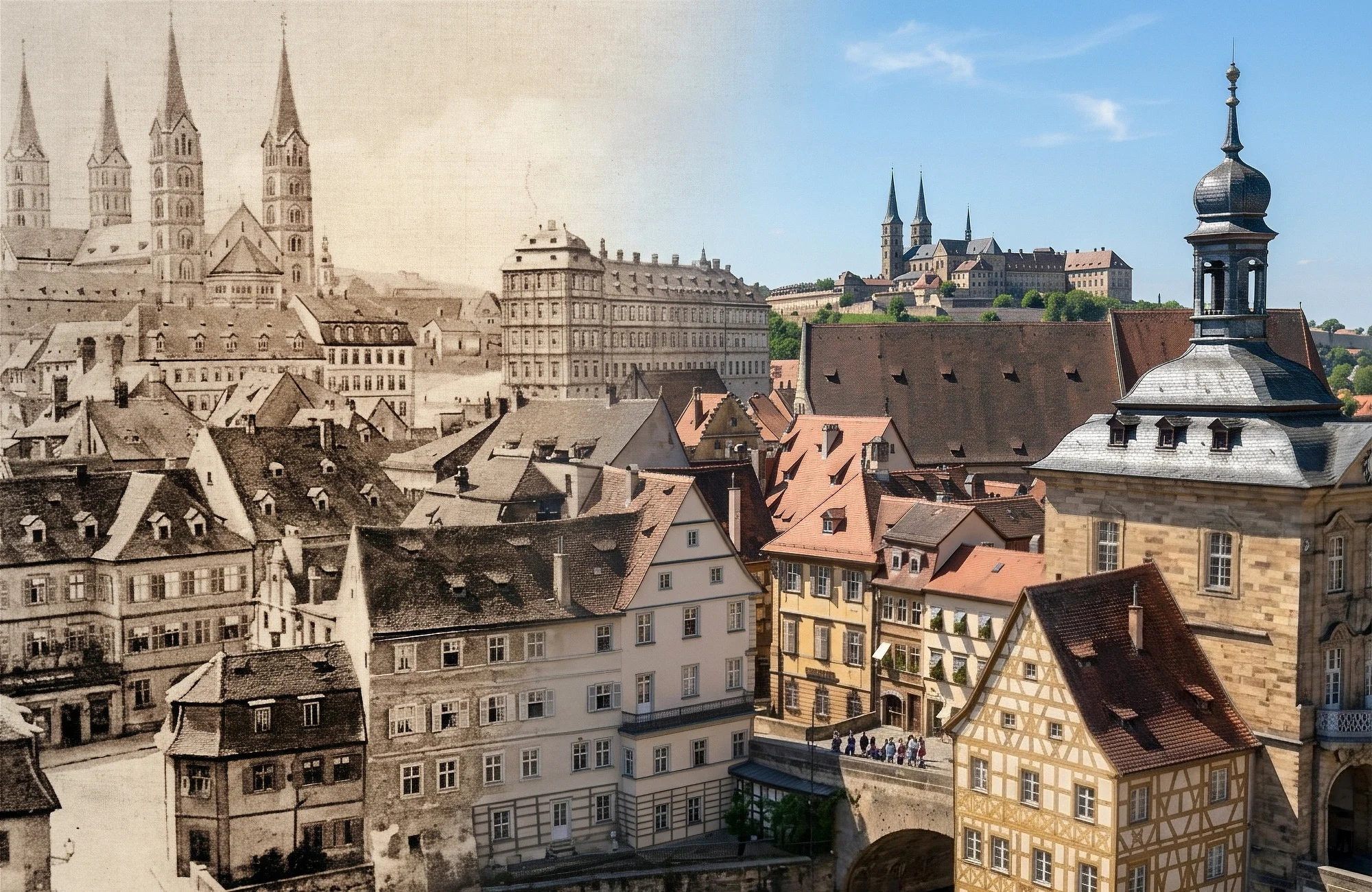 Stadtspaziergang durch Bamberg um 1900: Die digitale Zeitreise · KI-bearbeitet Stadtspaziergang durch Bamberg um 1900: Die digitale Zeitreise